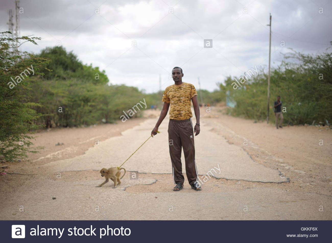 a-member-of-the-somali-national-army-and-his-pet-monkey-stand-in-the-GKKF6X.jpg