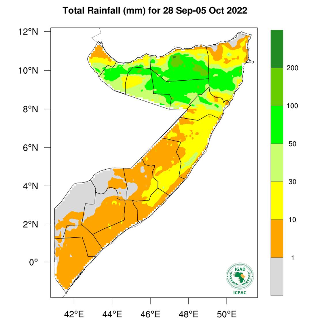 Rainfall forecast - 28 September - 05 October 2022 - Somalia.png