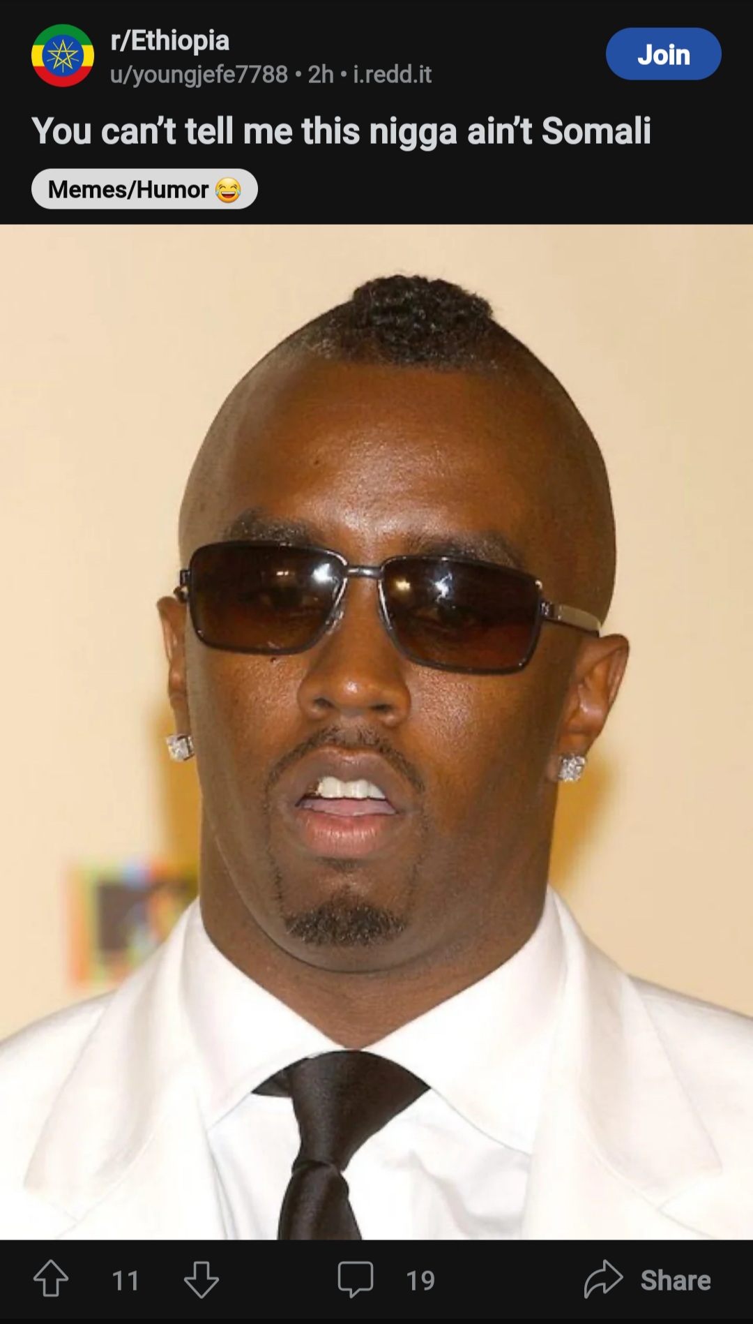 A raw meat eating Ethiopian posts on reddit a hideous photo of P Diddy ...