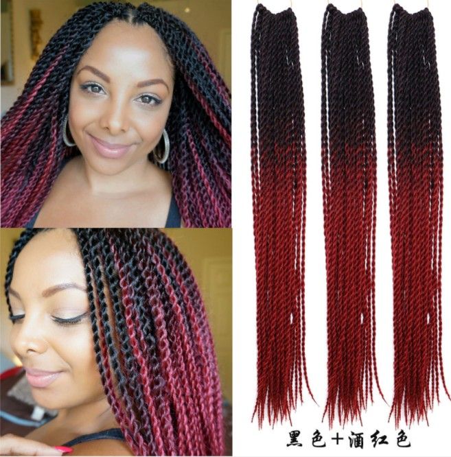2020 Black Burgundy Synthetic Twist Braids Hair Extensions ...