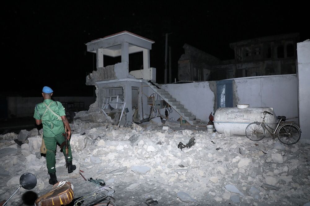 Damage after a bombing and attack at the Elite hotel in Mogadishu, Somalia, on Aug. 16.