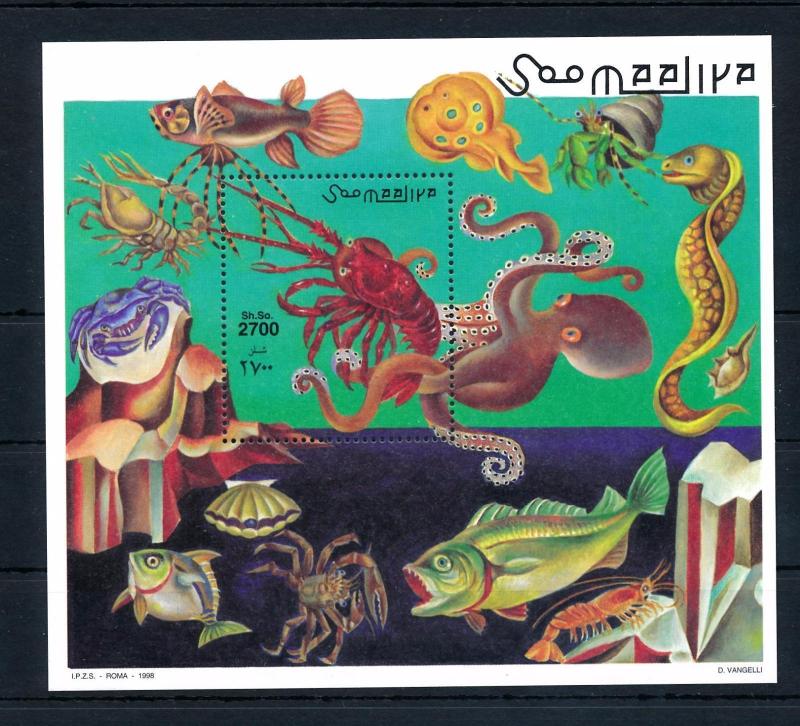 48493] Somalia 1998 Marine life Fish Octopus Lobster Crab MNH Sheet /  HipStamp