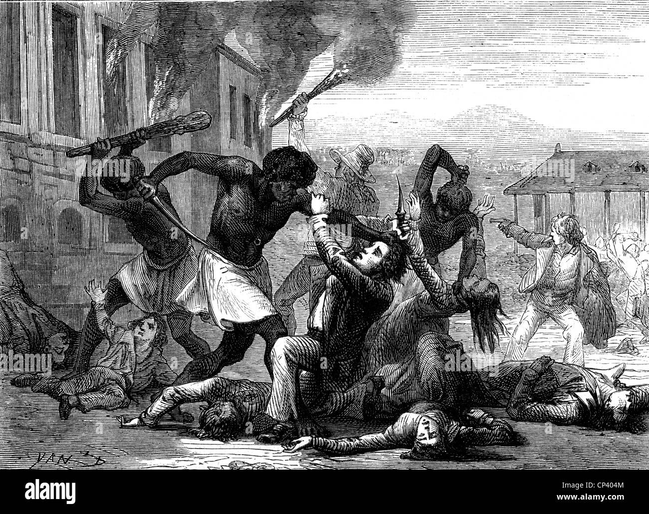 events-haitian-revolution-1791-1804-black-slaves-attack-whites-wood-CP404M.jpg