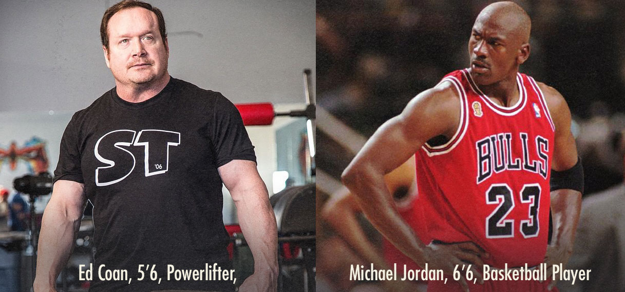 Comparing the Proportions of Tall Ectomorph Michael Jordan with Short Endomorph Ed Coan Comparing the Proportions of Tall Ectomorph Michael Jordan with Short Endomorph Ed Coan