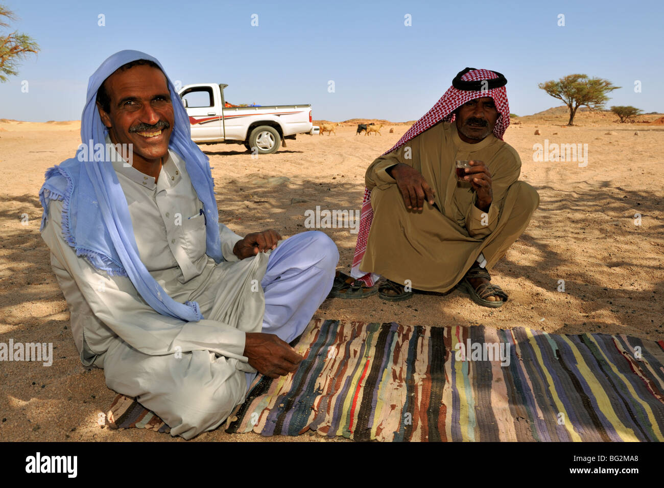 two-bedouin-arab-men-relaxing-on-tradition-blanket-in-shadow-of-tree-BG2MA8.jpg