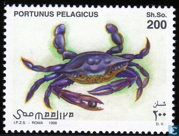 1998 - Lobsters and crabs 200 - stamp - Somalia | Stamp, Somalia, Crab
