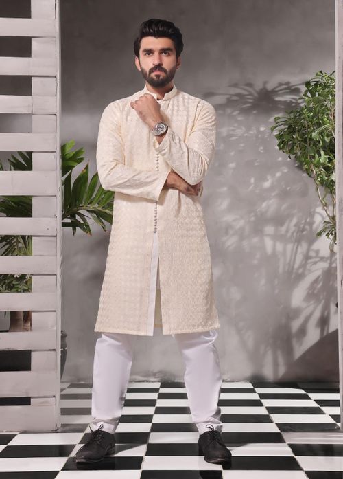 The Great Master (TGM) Jamawar Fancy Kameez Shalwar for Men -  Vanilla Velvet