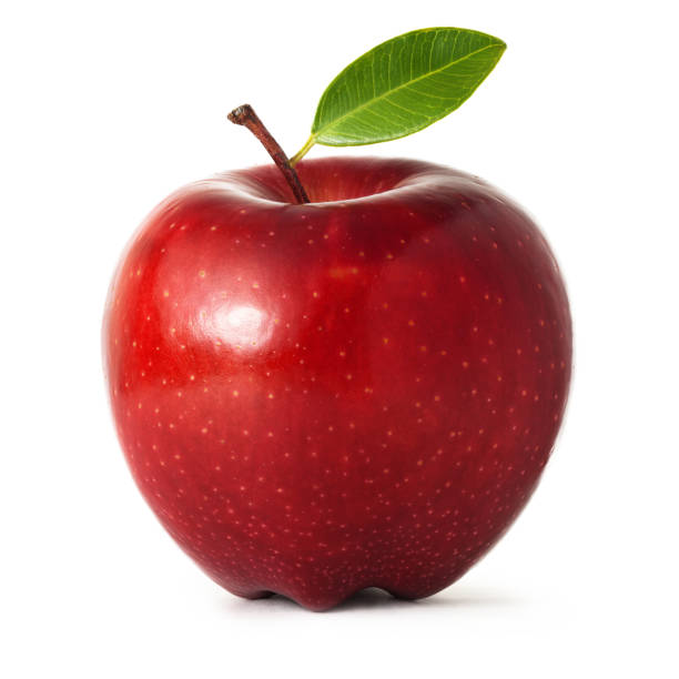 red-apple-with-leaf-isolated-on-white-background-picture-id185262648
