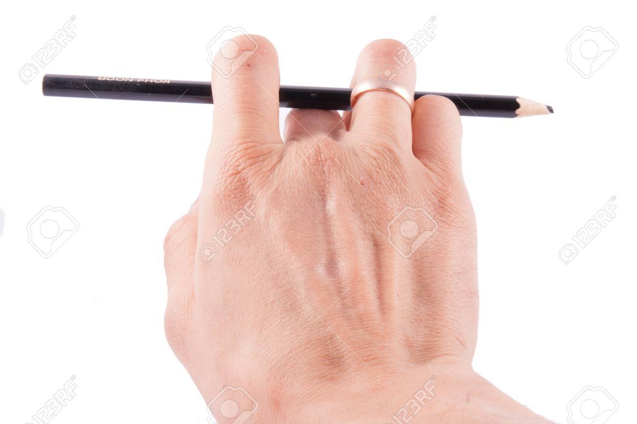 Right Hand Hold A Pencil Between Fingers Isolated On The White Background  Stock Photo, Picture And Royalty Free Image. Image 22104125.