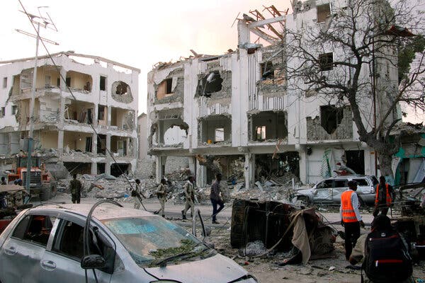 A Shabab attack caused destruction in Mogadishu, Somalia, last year.