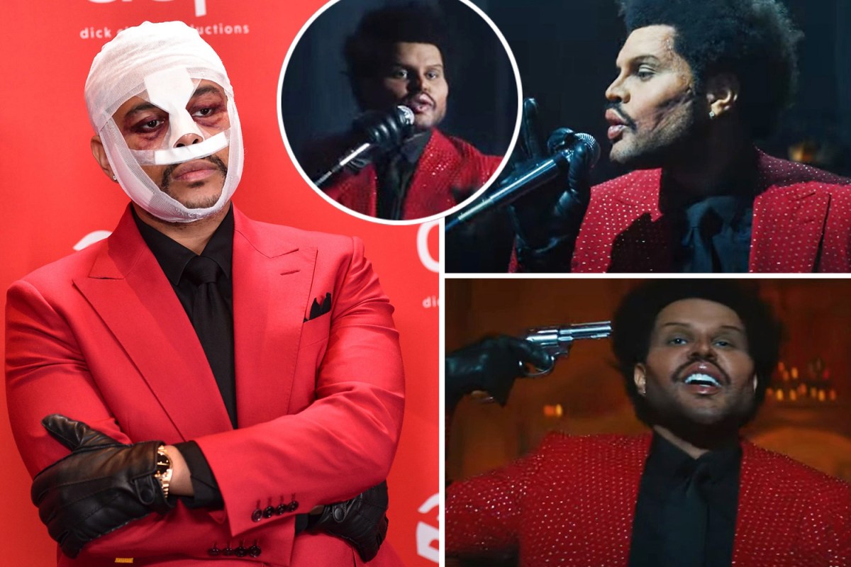 The Weeknd shows off freaky face from 'plastic surgery' in new music video  after wearing bizarre bandages at awards show